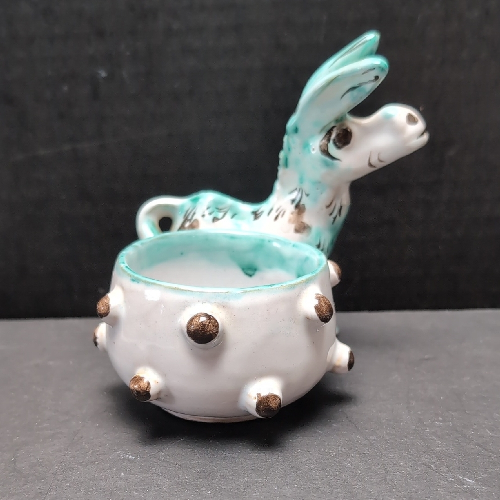 Vintage Ceramic Italian Donkey Planter Trinket Holder Turquoise and White